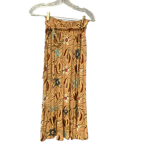 Christian Siriano Tan Maxi A-Line Pleated Skirt